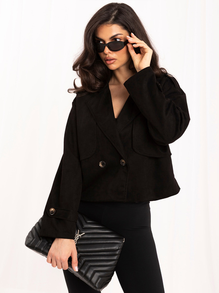 Black jacket made of suede imitation with epaulettes.