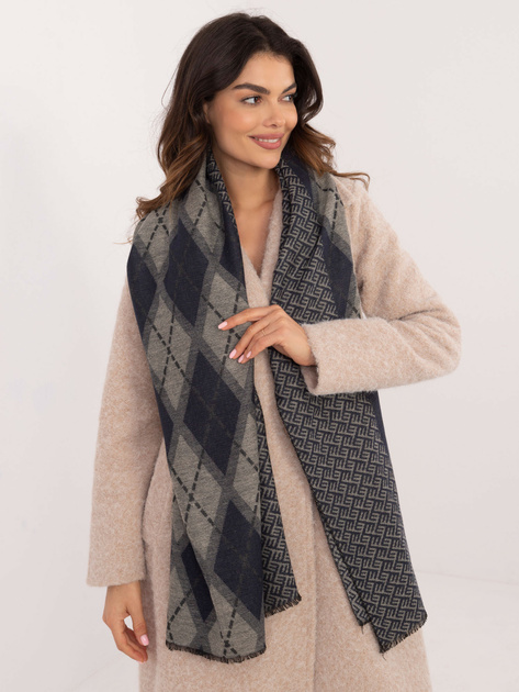 Hurtownia Granatowo-beżowy damski szal w romby