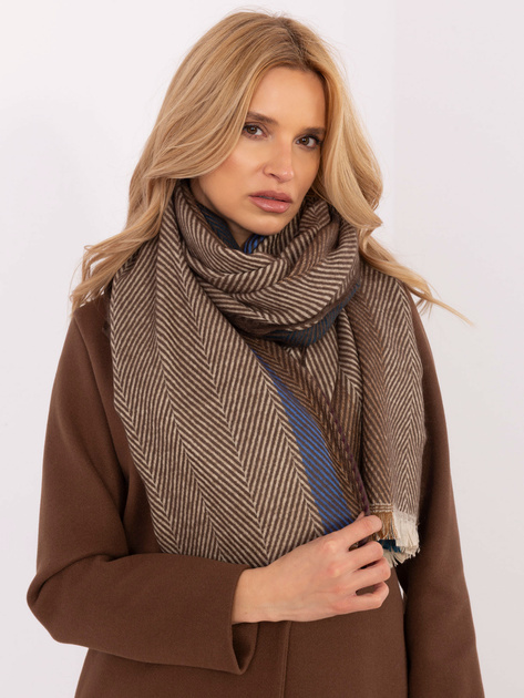 Hurtownia Brązow długi szal damski z frędzlami