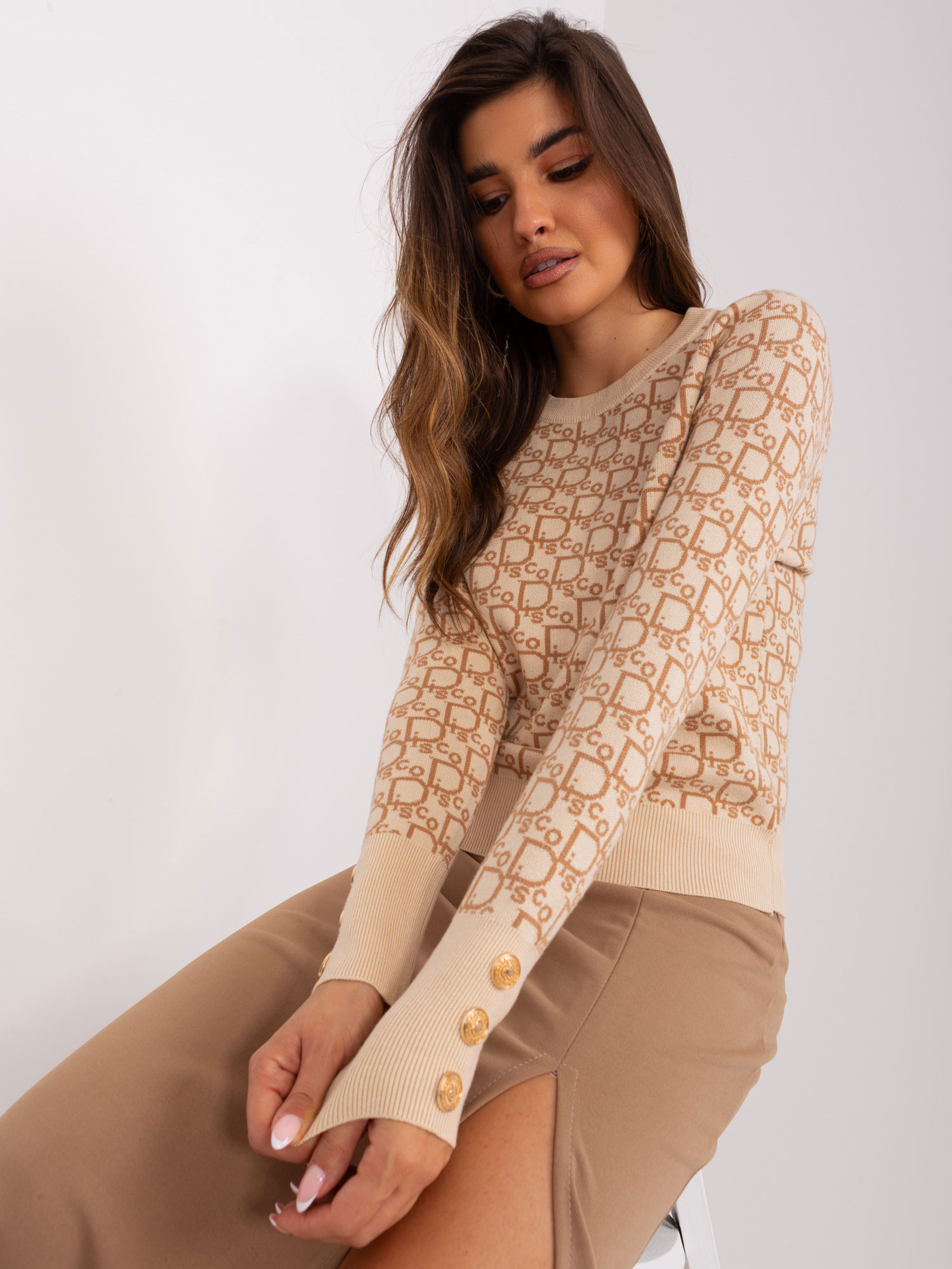 Großhandel beige-kamel Damenpullover klassisch.