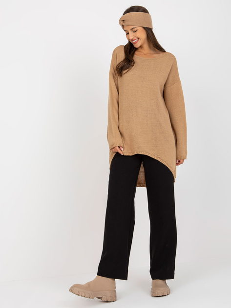 Hurt Camelowy sweter oversize z dłuższym tyłem OCH BELLA