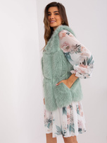 Hurt Pistacjowa kamizelka damska futrzana