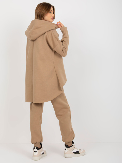 Hurt Ciemnobeżowy dresowy komplet basic z asymetryczną bluzą
