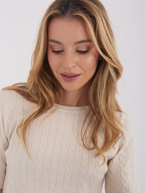 Jasnobeżowy damski sweter z krótkim rękawem