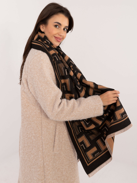 Hurtownia Czarno-camelowy szal z domieszką wełny