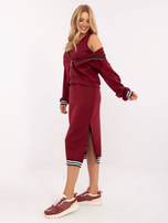 Bordowy komplet z sukienką z rozcięciami RUE PARIS