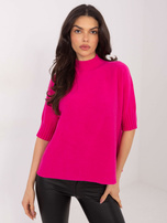 Fuksjowy damski sweter z domieszką wełny