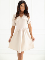 Beżowa krótka sukienka z kołnierzykiem