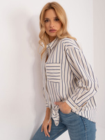 Hurt Kremowo-granatowa rozpinana koszula oversize z kieszenią