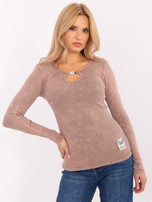 Hurtownia Brudnoróżowa dopasowana bluzka w prążek