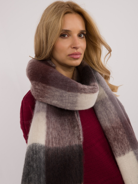 Hurtownia Brązowo-beżowy długi szal w kratę