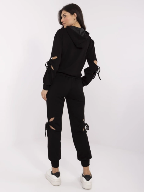 Czarny dwuczęściowy komplet damski z wiązaniami