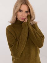 Hurt Oliwkowy sweter z półgolfem i ściągaczami