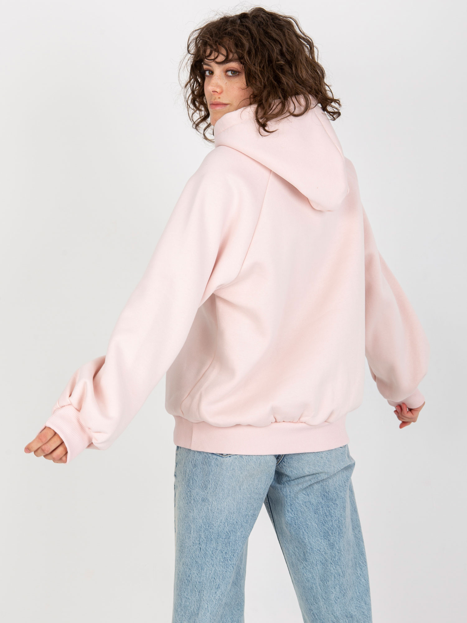 Jasnoróżowa dresowa bluza z nadrukiem oversize