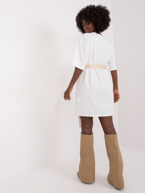 Hurt Ecru mini sukienka t-shirtowa z paskiem