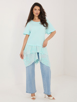 Miętowa długa bluzka z bawełny 