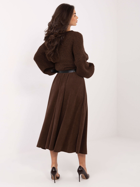 Brązowa rozkloszowana spódnica z paskiem RUE PARIS