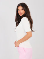 Ecru damski sweter z krótkim rękawem