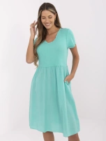 Turkusowa letnia sukienka z kieszeniami