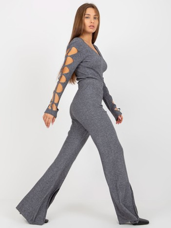 Hurt Ciemnoszare spodnie dzianinowe z rozcięciem high waist