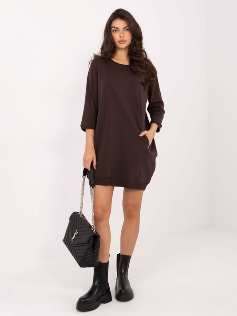 Czekoladowa sukienka basic z bawełny Salou