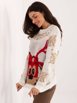 Ecru świąteczny sweter w śnieżynki