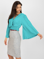 Hurt Niebieska bluzka wizytowa z kopertowym dekoltem