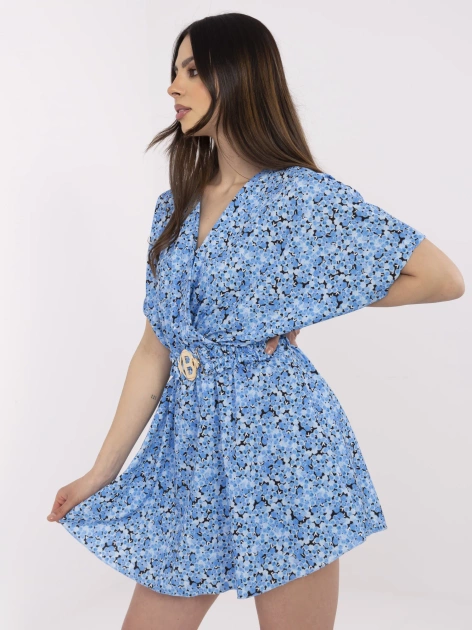 Niebieski damski kombinezon w drobne kwiatki