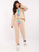 Hurt Beżowy dwuczęściowy komplet z szerokimi troczkami