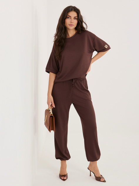 Czekoladowy dwuczęściowy komplet z naszywką RUE PARIS