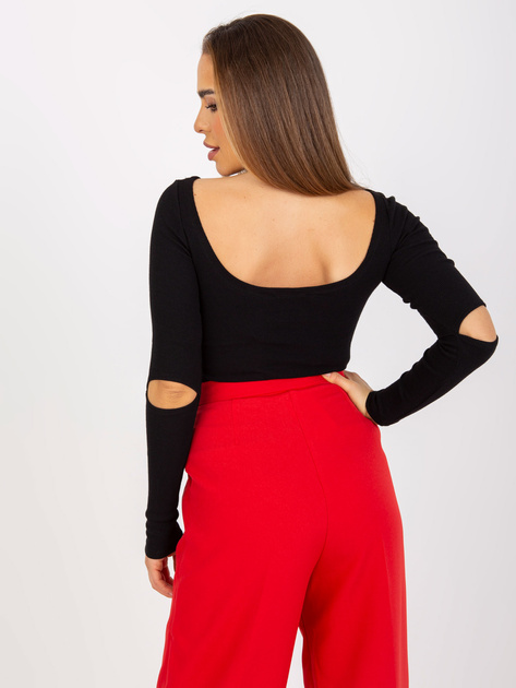 Hurt Czarna dopasowana bluzka basic w prążki RUE PARIS