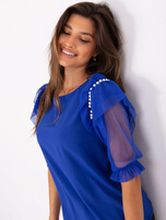 Hurt Kobaltowa damska bluzka wizytowa z aplikacją