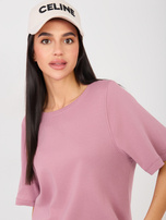 Brudnoróżowy damski t-shirt basic z bawełny RUE PARIS 