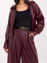 Burgundowe skórzane spodnie z paskiem RUE PARIS