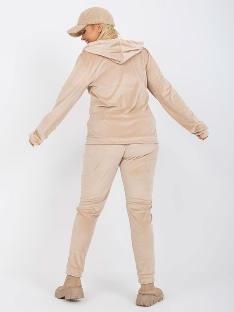 Hurt Jasnobeżowy welurowy komplet plus size z bluzą z kapturem Michell