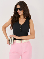 Czarny bawełniany top w prążek RUE PARIS 