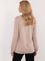 Hurtownia Beżowa luźna bluzka longsleeve z napisem