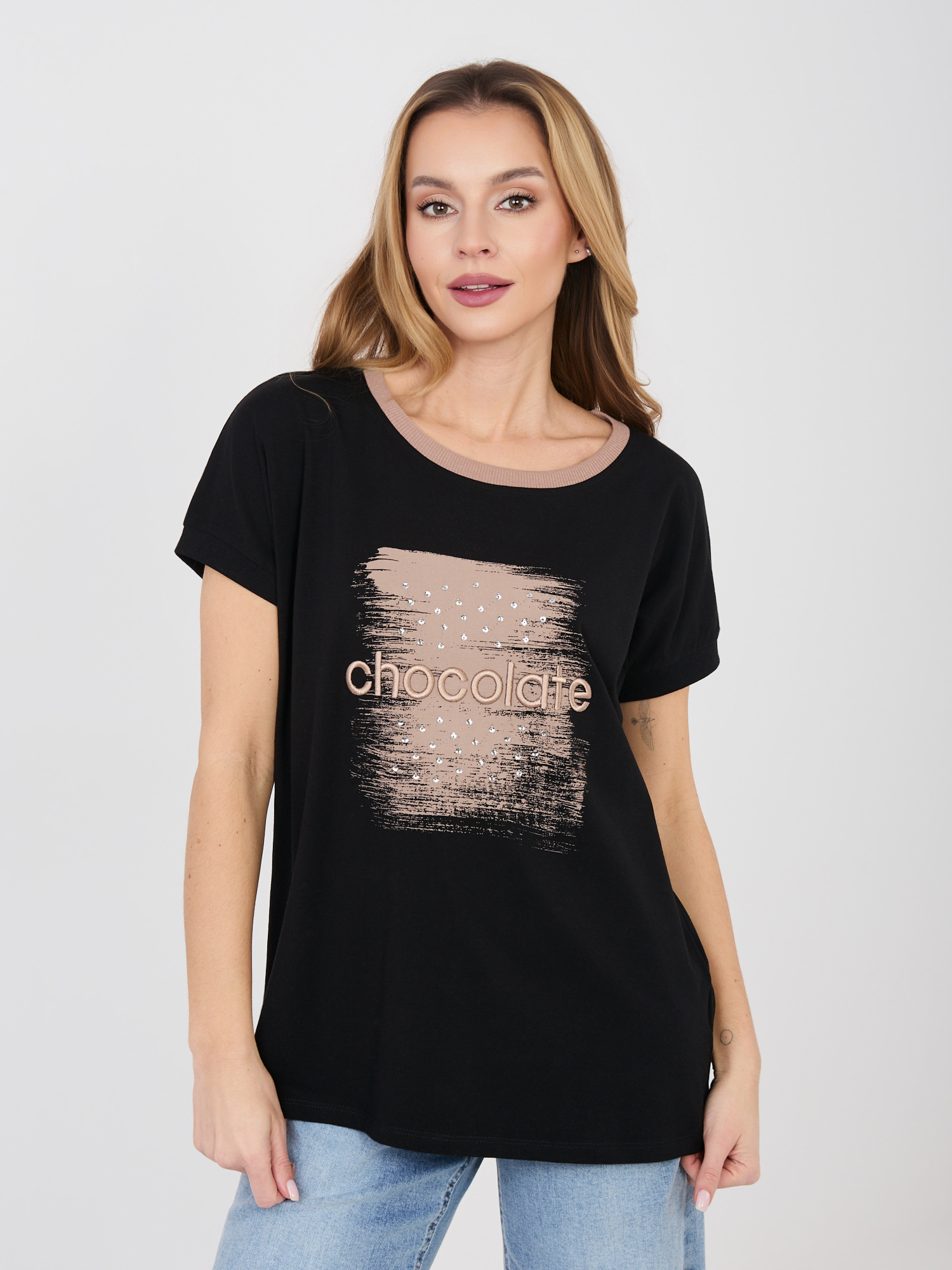 Czarna casualowa bluzka z cekinami