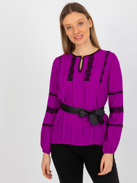 Hurt Fioletowa bluzka wizytowa z paskiem wiązanym