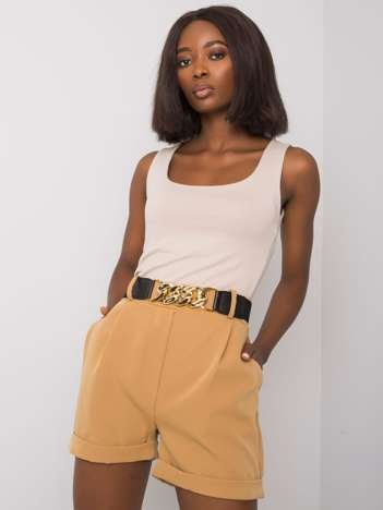 Camelowe szorty z paskiem Laurell