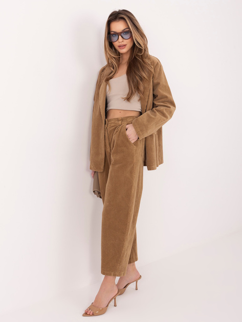 Camelowe sztruksowe spodnie z nogawką RUE PARIS