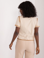 Hurt Beżowy damski t-shirt z wypukłym napisem  