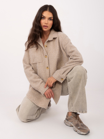 Beżowa koszulowa kurtka z dzianiny boucle RUE PARIS