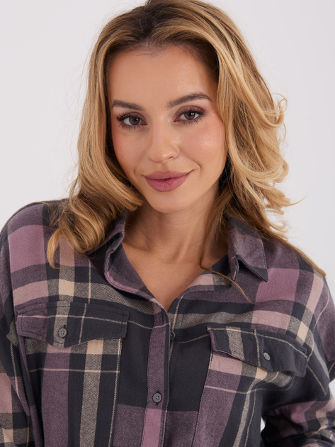 Jasnoszaro-różowa flanelowa koszula w kratę STITCH & SOUL