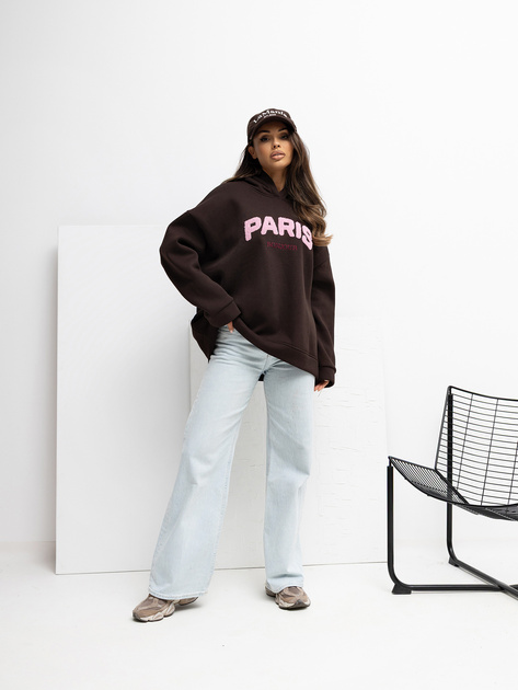 Czekoladowa bluza oversize z naszywką RUE PARIS 