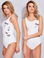 Bawełniane body damskie z naszywkami ecru