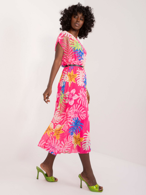 Hurtownia Ciemnoróżowa plisowana sukienka z printem