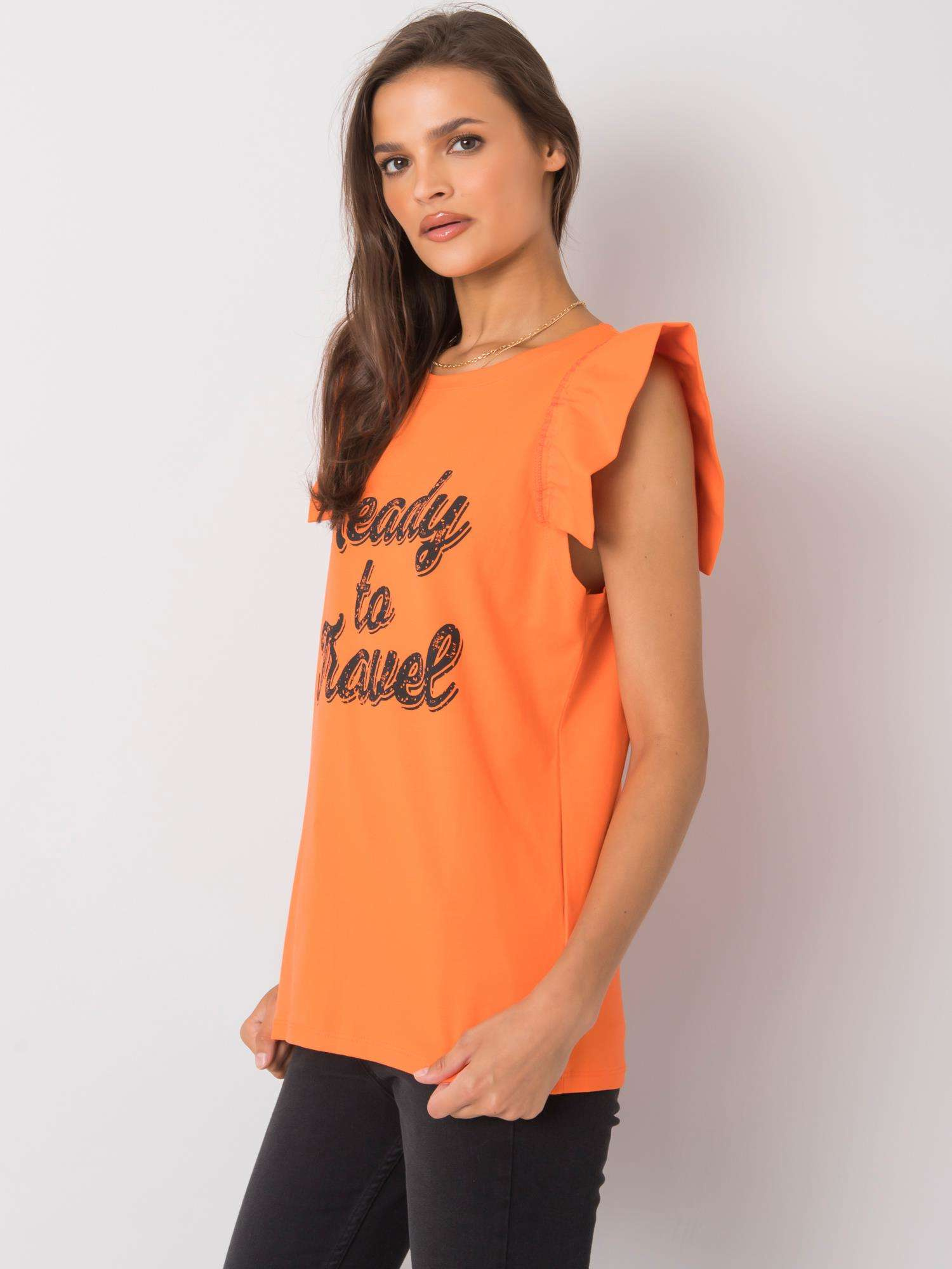 Orange Bluse mit dem Aufdruck Beverly.