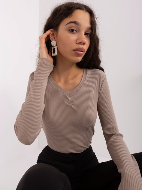 Hurt Ciemnobeżowa bluzka z marszczeniem BASIC FEEL GOOD
