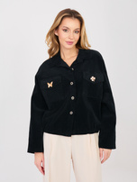 Czarna sztruksowa kurtka z kołnierzem RUE PARIS 